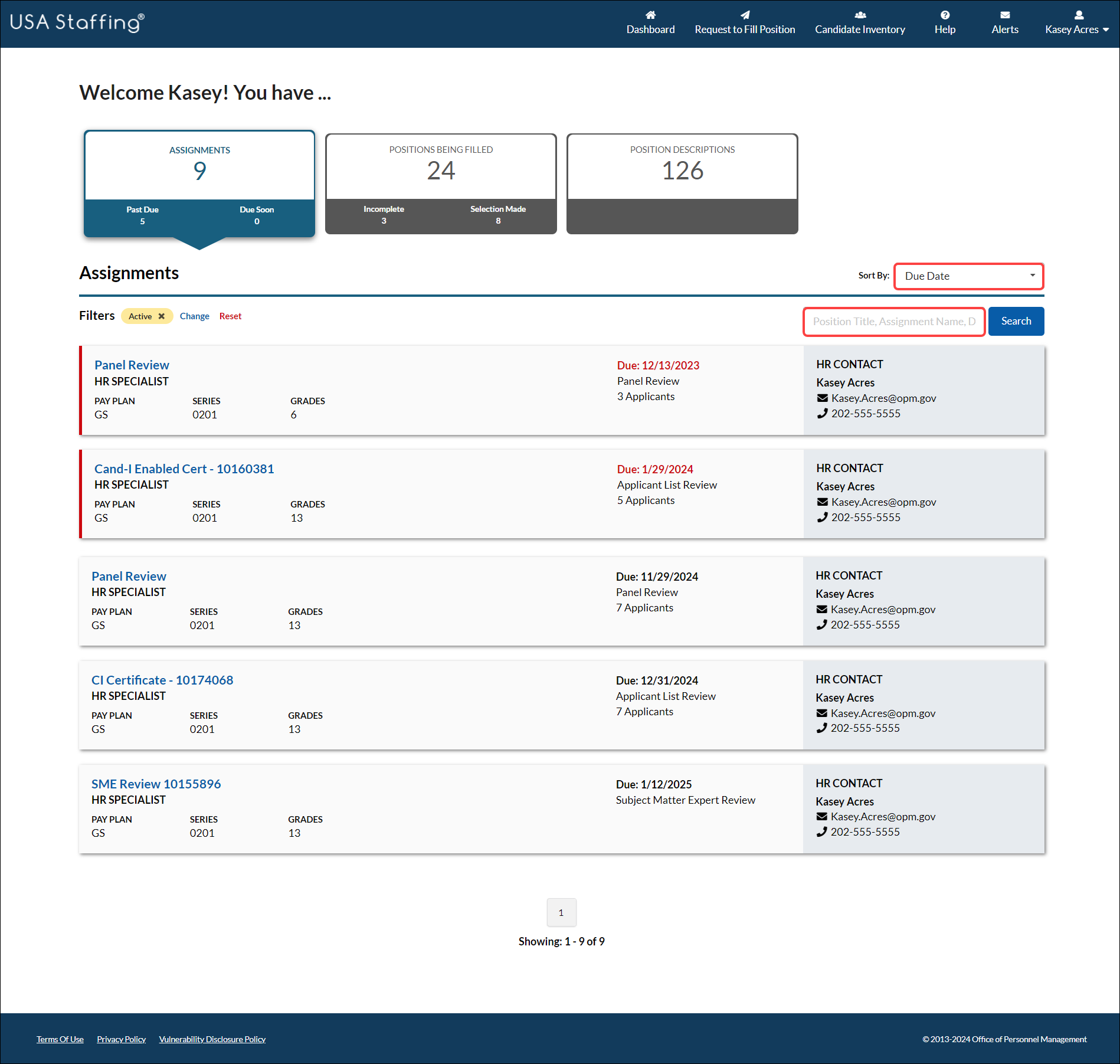 Assignments Page with Sort By drop-down menu and the Search field highlighted.