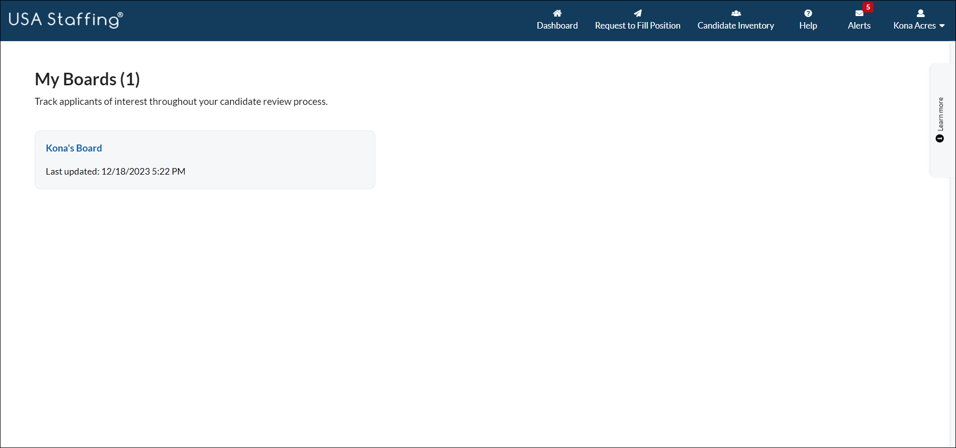 Saved Candidate Board page