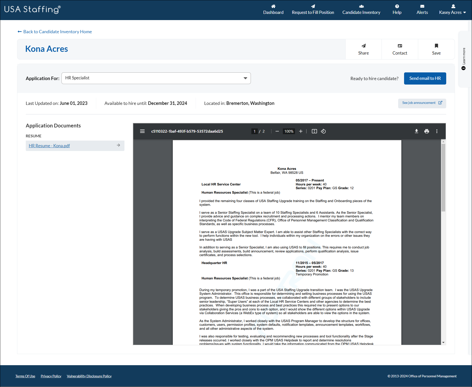 Candidate Details page