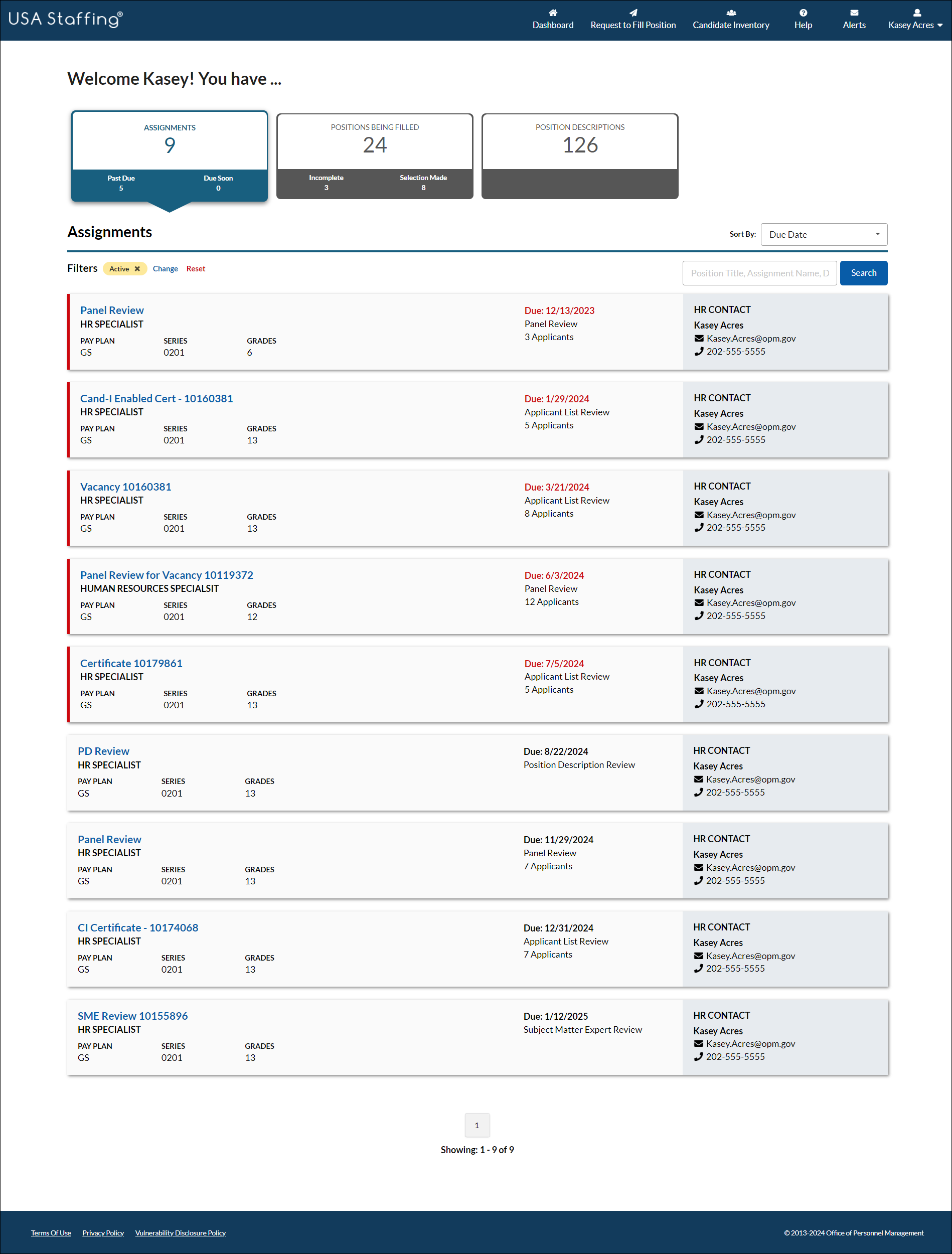 USA Staffing Dashboard with Assignments listed