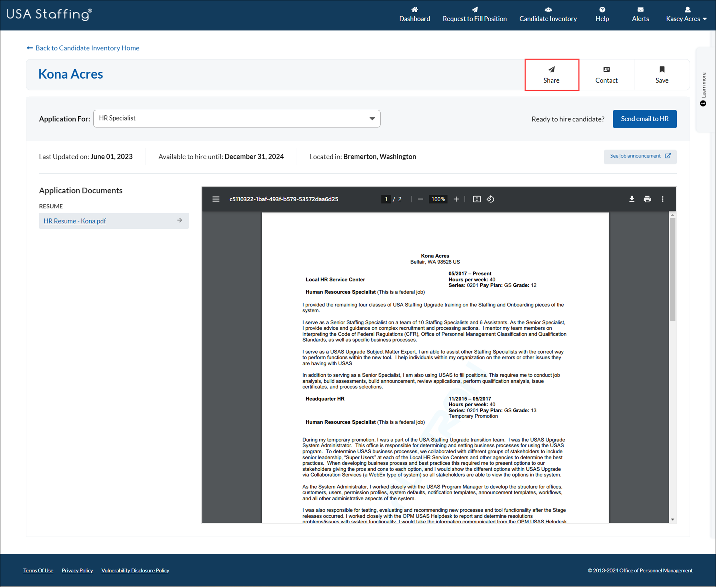 Share a Candidate from Candidate Details page