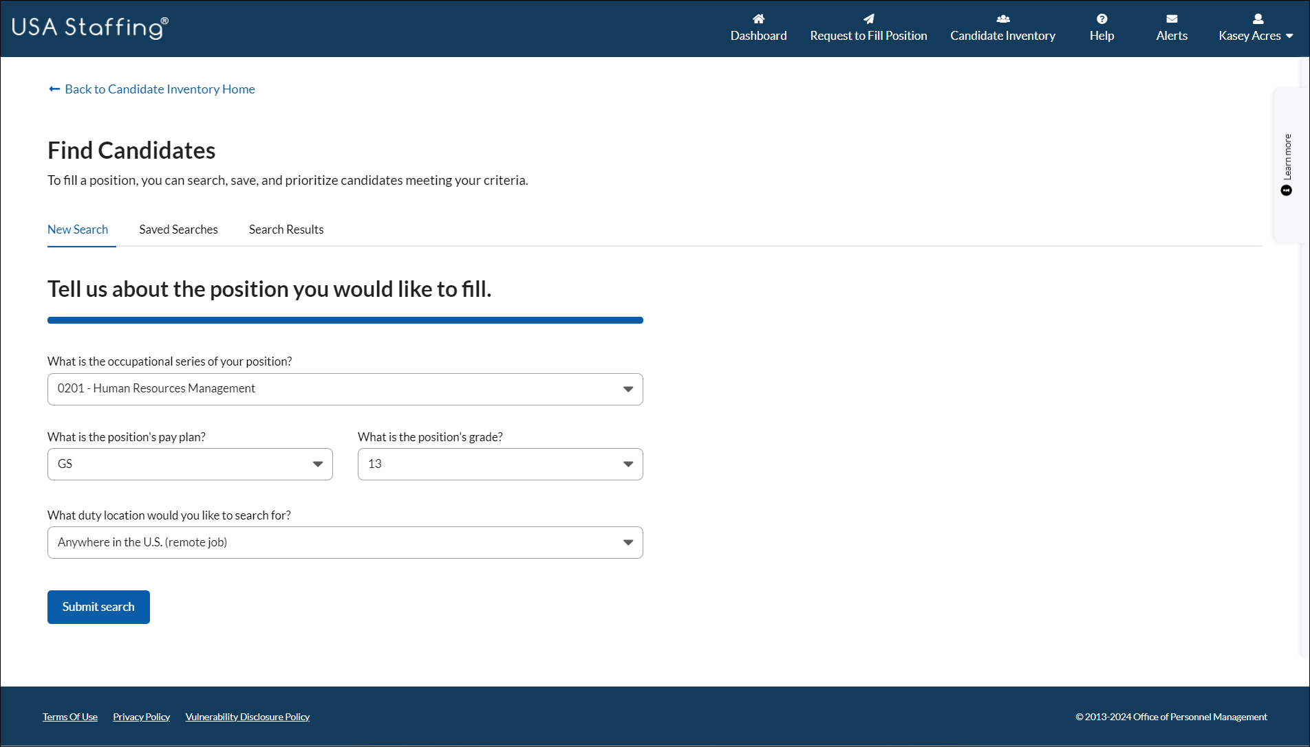 Find Candidates search page