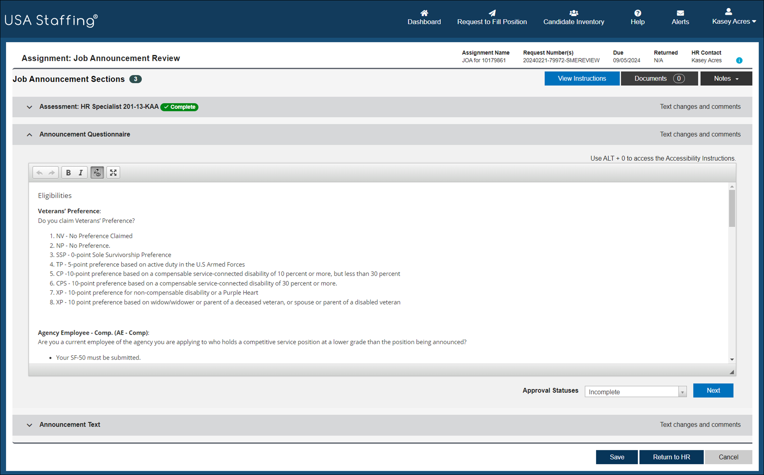 Job Announcement Review