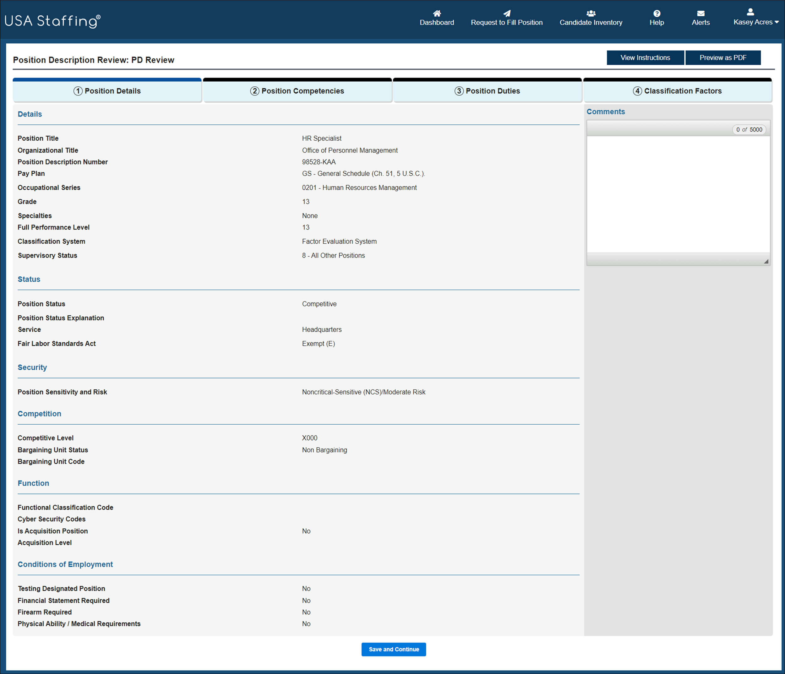 Position Description Review page